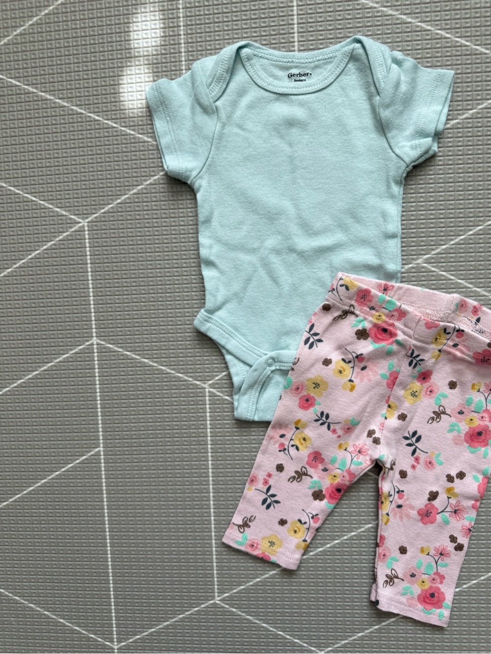 Gerber Mint Green Bodysuit with Pink Floral Pants